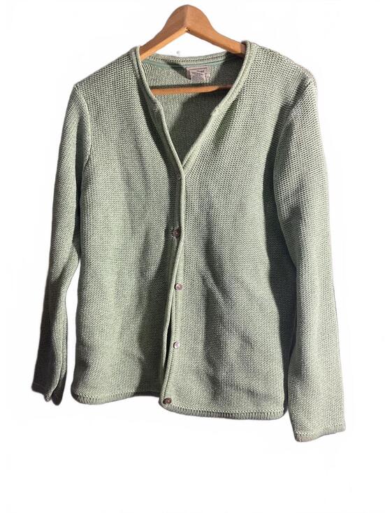 Sweaters - L.L.Bean Women's Light Green Cotton Knit Cardigan Sweater Size L Regular